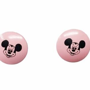 Vintage Walt Disney Prods Pink Round Mickey Mouse Stud Earrings